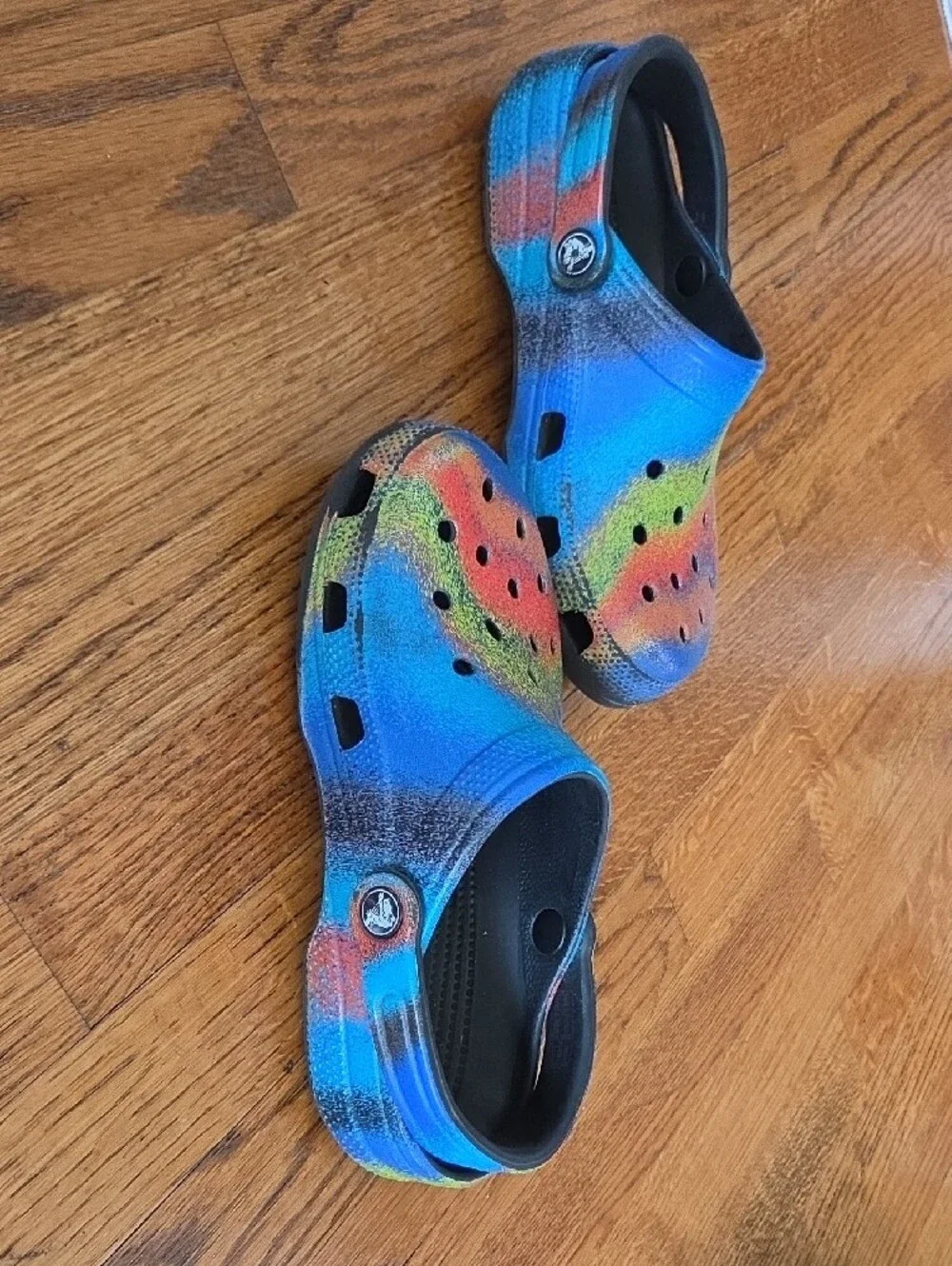 CROCS Kids Blue with Multi Cokor Splash Slip-On Clogs